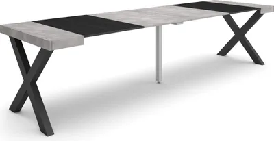 Produktbild von Ausziehbarertisch, 302x90x73cm, Für 14 Gäste, Massivholz Beine, Zementgrau
