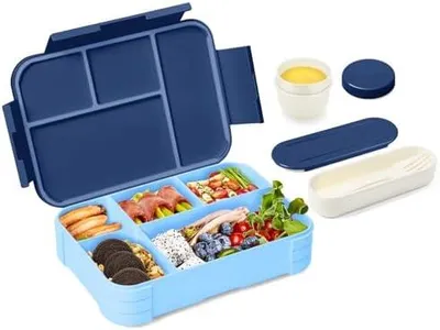 Produktbild von Brotdose Kinder mit Fächern,1200ml Auslaufsichere Bento-Box, Kinder-Lunchbox,Auslaufsicher Fächern,Jausenbox Brotbox für,Mädchen & Jungen,Mikrowelle/spülmaschinenfest (Blue)