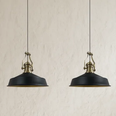 Produktbild von Asletl Pendelleuchte Esstisch Gelb 2 Flammig Metall 41cm, Hängelampe Esstisch Wohnzimmer, Hängelampe Industrial Vintage, Küchenlampe Vintage - Schwarz