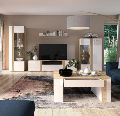 Productafbeelding van Woonkamer set FLORES 1, kastanjehout/wit, hoogglans
