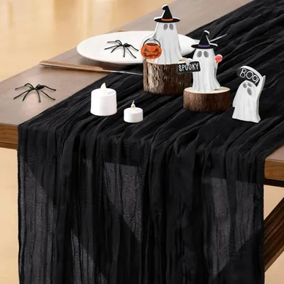 Produktbild von Seihtuch-Tischläufer Boho-Stil Gaze 304,8 cm Schwarz 3 Stück