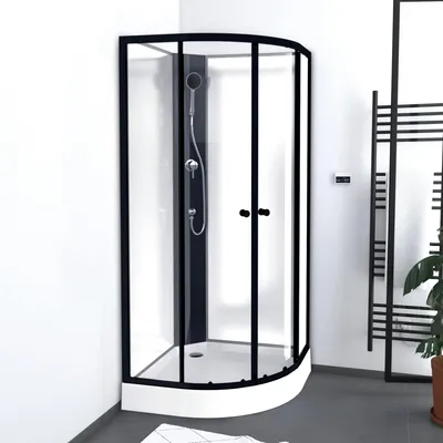 Zdjęcie produktu dla Prysznic kompletny Kompletny prysznic MARWELL Gotowy prysznic Factory 85 x 85 x 200 cm - prysznic w komplecie z brodzikiem i armatur? - okr?g?y prysznic z wej?ciem od przodu