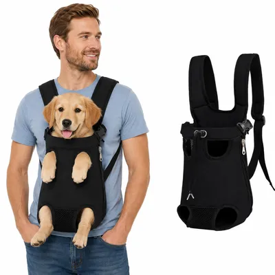 Produktbild von Haustier Rucksack für Kleine Hunde Katzen, Tragbar Haustier-Tragerucksack, Schwarz, M