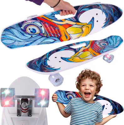 Produktbild von MalPlay Skateboard Leuchtende LED-Räder hölzernes Komplettboard Holzboard Gummi ab 6 Jahren bis 100 kg