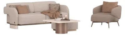 Produktbild von Wohnzimmer Set Moderner Stil Beige Holzrahmen Minimalistisches Design