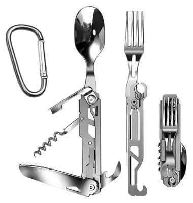 Produktbild von Camping Besteck Klappbesteck, abnehmbares Besteck für unterwegs, Edelstahl Klappbesteck Set, 5-in-1 Multifunktions Reisebesteck für Camping und Outdoor