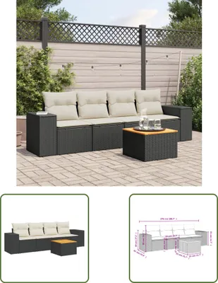 Produktbild von The Living Store 5-tlg. Garten-Sofagarnitur mit Kissen Schwarz Poly Rattan