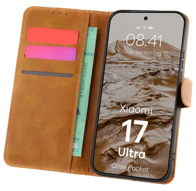 Produktbild von Handyhülle mit Klappe für Xiaomi 17 Ultra, Bizon Case Pocket, Braun