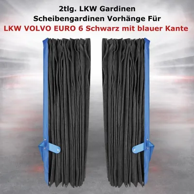 Obrázek produktu pro 2 kusy závěsů do nákladního vozidla, žaluzie do oken, závěsy, pro nákladní vozidla VOLVO EURO 6, barva černá s modrým lemem