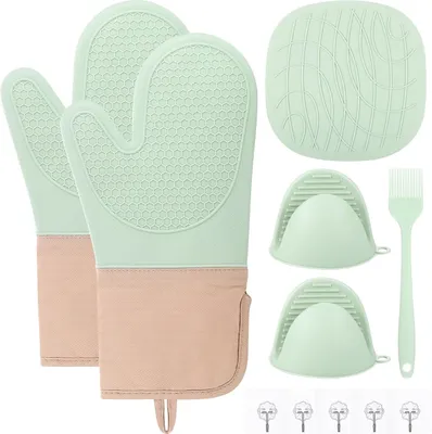 Produktbild von Famanu Ofenhandschuhe Set mit hitzebeständigen Topflappen und Zubehör - Silikon