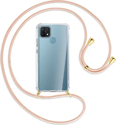 Produktbild von Handykette Backcover-Schutzhülle mit Band (Metall goldfarben) für Oppo A15 - rose peach