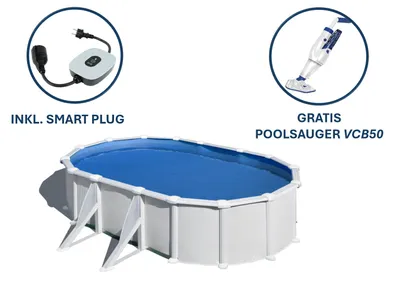 Produktbild von GRE Ovaler und weißer Stahlwandpool 610 x 375 x 132 cm, Serie Atlantis + Smart Plug + GRATIS Elektrischer Poolreiniger ELECTRIC VAC PLUS