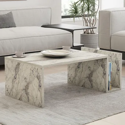 Immagine prodotto di Piuro - Tavolino da Salotto, 87x50x32h cm Bianco Marmo, un Vano