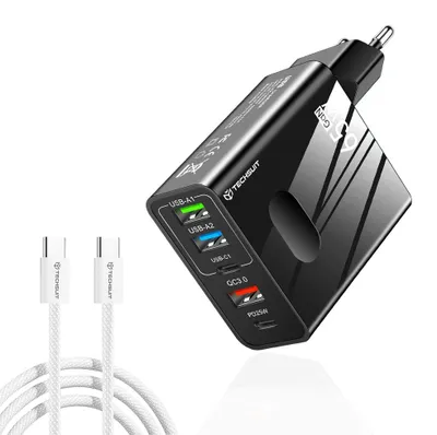 Zdjęcie produktu dla Techsuit ładowarka PentaXPower, 3× USB, 2× PD (25 65 W), kabel 1 - czarna