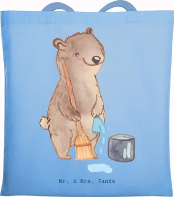 Produktbild von Mr. & Mrs. Panda Tote Bag Reinigungskraft Herz - Sky Blue - Geschenk, Schultasche, Shopping Tasche, Laptoptasche, canvas, Jutebeutel