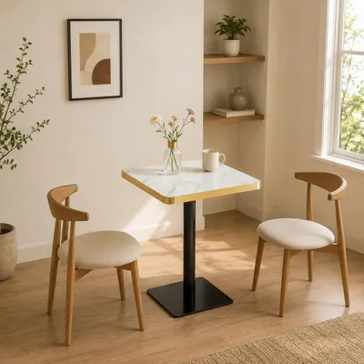 Productafbeelding van Eettafel, vierkant, UV-coating, marmerlook, metalen frame, modern (wit)