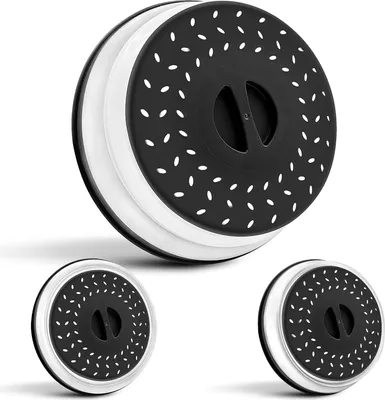 Immagine prodotto di Coperchio pieghevole per microonde | Coperchio pieghevole in silicone da 26 cm e uscita vapore per piatti, ciotole - colino per alimenti per lavare verdure, frutta, nero