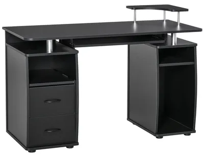 Produktbild von Computertisch mit Regalen und Schublade, 120 x 50 x 85 cm, mit Stauraum, Drucker- und Tastaturablage, Schreibtisch fš¹r Schlafzimmer oder Bš¹ro, schwarz