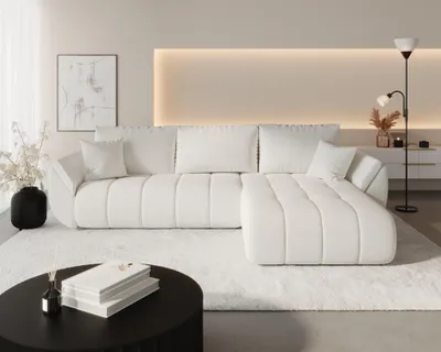 Produktbild von Ecksofa Schlafsofa MISATO Stoff Wind Altweiß Ottomane Rechts
