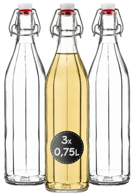 Produktbild von KADAX Universale Flasche mit Bügelverschluss "Tore", Glasflasche, Saftflasche, Transparent, 750 ml, 3 Stück