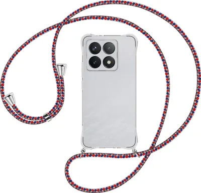 Produktbild von Handykette Backcover-Schutzhülle mit Band (Metall silberfarben) für Xiaomi 14T 5G - silber/blau/rot