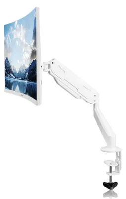 Image de Support mural pour écran avec amortisseur à gaz, compatible avec les écrans de 13 à 27 pouces, inclinaison et rotation réglables, couleur blanche