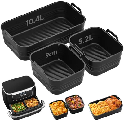 Immagine prodotto di Alyvisun, set di 3 stampi in silicone per friggitrici ad aria, dimensioni: 1 x 10,4 L + 2 x 5,2 L