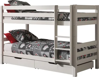 Produktbild von Etagenbett >PINO< in Kiefer massiv weiss lackiert - 210x140x105 (BxHxT)