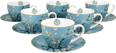 Produktbild von DUO ART GALLERY 6er-Set Tassen 220 ml ALMOND BLOSSOM mit Untertassen, New Bone China Porzellan