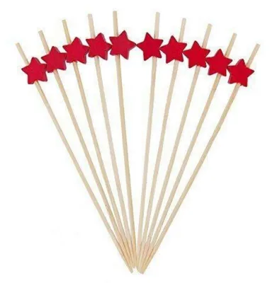 Image de Baguettes pour cocktails, 100 pièces, en bois, avec des étoiles rouges, 12 cm