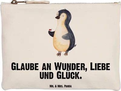 Produktbild von Mr. & Mrs. Panda kosmetiktäschchen Pinguin Marienkäfer Grösse XL Große - Weiß - Geschenk, Kosmetiktasche, Etui, Kulturbeutel, Schlampermäppchen, Lebensfreude, Liebe