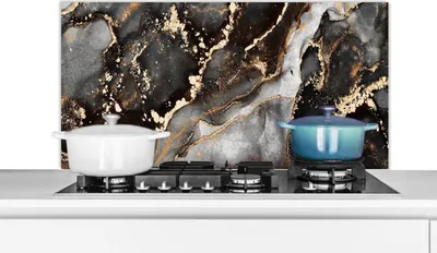 Produktbild von KitchenYeah®  Spritzschutz Küche - Küchenrückwand - Wandschutz für Herd und Spüle - Marmor - Gold - Glitzer - Luxus 100x50 - Alu-Dibond (Alternative zum Spritzschutz aus Glas) - Hitzebeständig - Herds