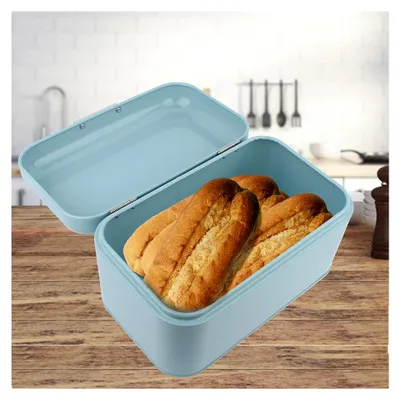 Produktbild von Brotkasten mit Deckel, 30,5 x 18 x 16 cm, Metall Brotkorb zur Aufbewahrung von Brot, Toast, Gebäck und Kuchen (Blau)