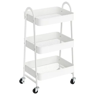 Immagine prodotto di Carrello a 3 ripiani, carrello da servizio in metallo, carrello da cucina, scaffale da cucina con maniglie, 2 freni, montaggio semplice, per materiali da pittura, camera da letto, lavanderia
