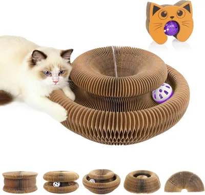 Produktbild von Katzenkratzbaum, Wellpappe, mit Glockenbällen und Klauenkissen, Spielzeug für Katzen