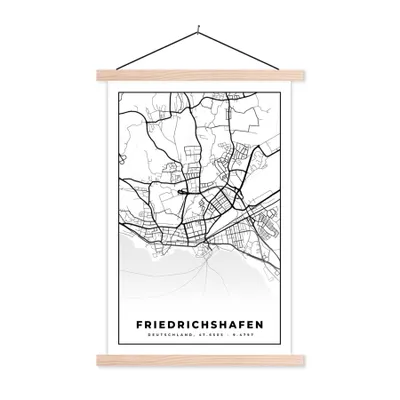 Produktbild von MuchoWow® Textilposter Friedrichshafen - Karte - Stadtplan - Karte 60x90 cm mit holzfarbenen Rahmen - Textil