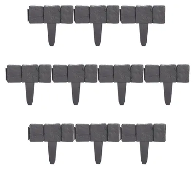 Image de 100 bordures de parterre, bordures de parterre, aspect pierre, H x L : 10 x 25 cm, bordures de gazon à enfoncer, plastique, bordures de parterre, anthracite
