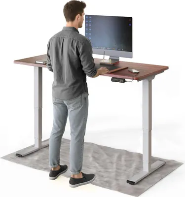 Produktbild von DESKSPACE PRO Plus Elektrisch höhenverstellbarer Schreibtisch, 140x70 cm Stehpult mit Memory-Funktion, Mahagoni Tischplatte, Weißes Gestell