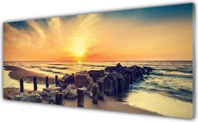 Produktbild von Acrylglasbilder 125x50 Wandbild Druck Strand Steine Meer Landschaft