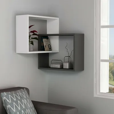Produktbild von Regal Alniyat, Gestell, Wandregal, Mehrzweckregale, 68x60h68 cm, Weiß und Anthrazit