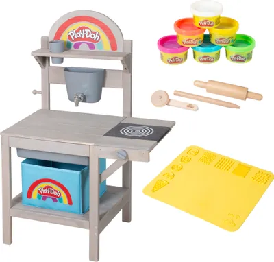 Produktbild von roba x Play-Doh Spielküche ausem Holz - Inkl. 3D-Knetmatte, 6 Knetdosen, Werkzeugen, Aufbewahrungsbox - Indoor & Outdoor