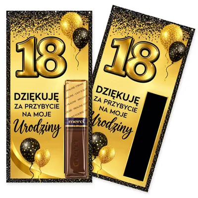 Zdjęcie produktu dla Podziękowania dla gości na 18 urodziny Złote Tło Czarne Balony - 4 szt