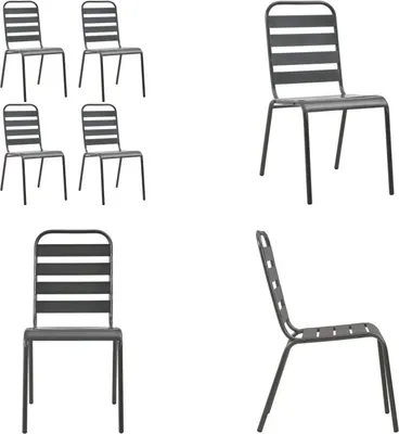 Immagine prodotto di vidaXL Sedie da giardino 4 pz. Design a doghe in acciaio grigio scuro - Sedia da giardino - Sedie da giardino - Sedia da esterno - Sedie da esterno