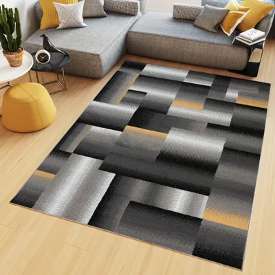 Produktbild von Tapiso Teppich MAYA Modern Schwarz Grau Gelb Schlafzimmer 160 x 230 cm