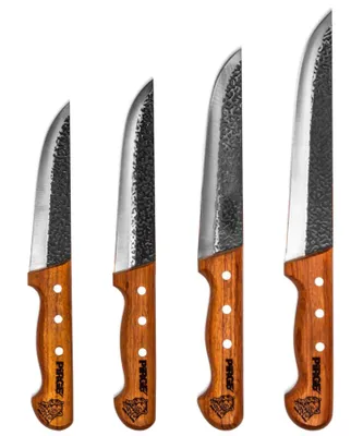 Produktbild von Pirge Elite Handgeschmiedet Schlachtermesser Set mit Lederscheide 4 TLG Metzgermesser