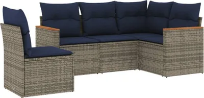 Produktbild von vidaXL 5-teiliges Gartensofa-Set mit Kissen, grau, Polyrattan