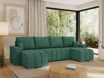 Produktbild von MKS MEBLE Sofa mit Schlaffunktion - Ecksofa mit Schlaffunktion und Bettkasten - Sofa 5 Sitzer - Schlafsofa - Couch - Schlafsofa mit Bettkasten - Kirasso U -Grün Struktur