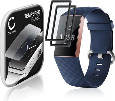Image de 2x Protection d'écran en verre compatible avec FitBit Charge 3 (3D Full Cover, résistance 9H, 0,33mm, Full Glue) - protège écran montre connectée sport gps fitness