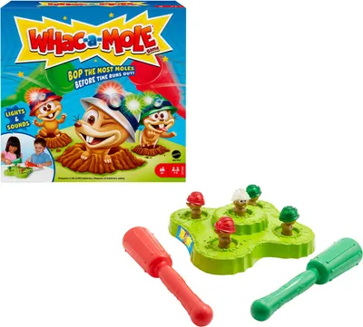 Produktbild von Mattel Games Hau den Maulwurf! Kinderspiel mit Hämmern, Lichtern und Geräuschen, für Kinder ab 4 Jahren, Brettspiel, Feinmotorik (Geschicklichkeit), 4 Jahr(e)