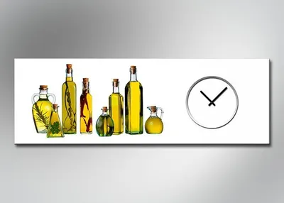 Immagine prodotto di 4175 Orologio da parete di design Dixtime, orologi da parete, orologio da cucina elegante, puristico, olio d'oliva, bottiglie, bianco 35cm x 100cm